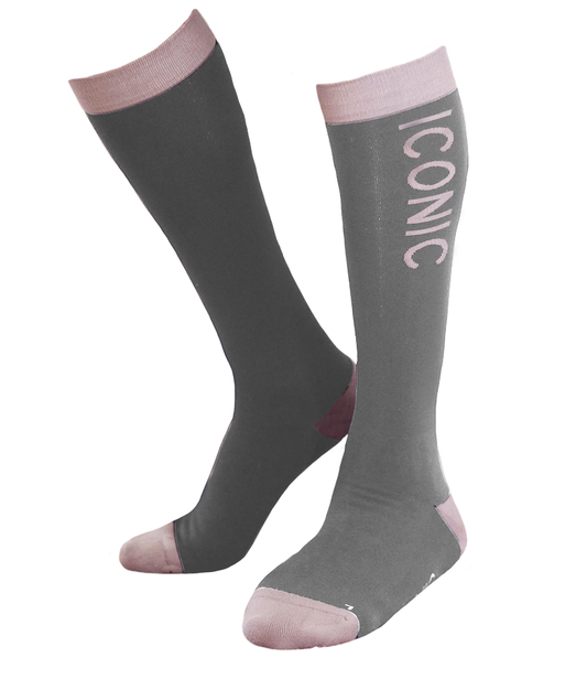 The 'Staple' Compression Riding Socks - Grey/Pink